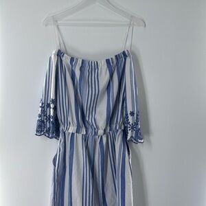 Blue & White Striped Off-Shoulder Women’s Dress